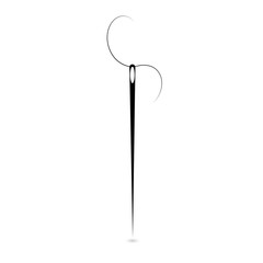 Icon of a needle with a thread black on a white background.