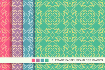 Seamless pastel background set Curve Round Check Cross Crest Frame