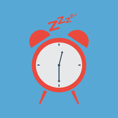 ​Sleeping clock. Flat design clock illustration. Alarm clock icon with sleep theme.