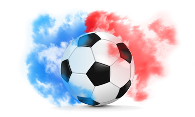 soccer ball with blue and red smoke - russian colors