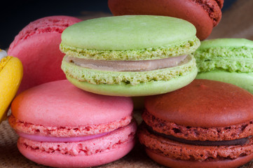 Close-up of macarons cakes of different colors 