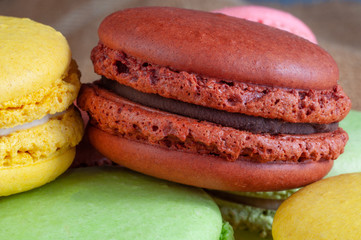Close-up of macarons cakes of different colors 