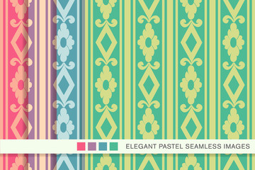 Seamless pastel background set Check Square Curve Cross Flower Frame Line