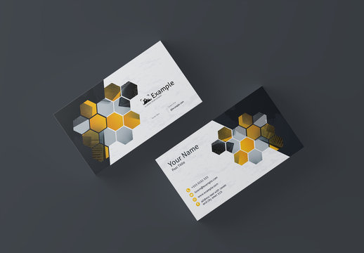 Business Card Layout with Hexagonal Designs