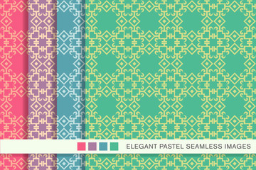 Seamless pastel background set Check Square Curve Cross Frame Chain