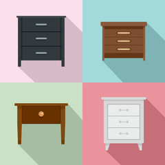 Nightstand bedside icons set. Flat illustration of 4 nightstand bedside vector icons for web