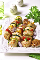 Grilled chicken kebab and vegetables.