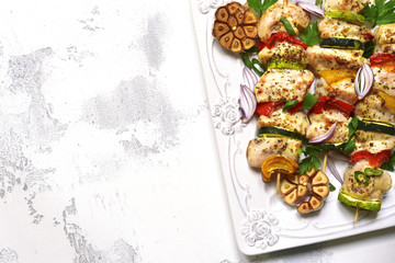 Grilled chicken kebab and vegetables.