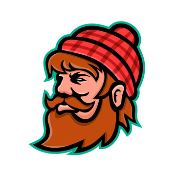 recommend clip art: Mascot icon illustration of head of Paul Bunyan, a giant lumberjack in American folklore viewed from side on isolated background in retro style.