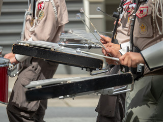 Xylophone being played by a member of a marching band