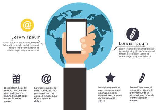 Colorful World Map Hand Smartphone Infographic Template