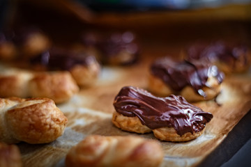 Delicious and tasty chocolate palm. Freshly baked sweet.