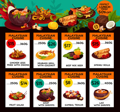 Vector price menu for Malaysian cuisine lunch