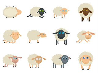 Sheep cute lamb farm icons set. Flat illustration of 12 sheep cute lamb farm vector icons isolated on white