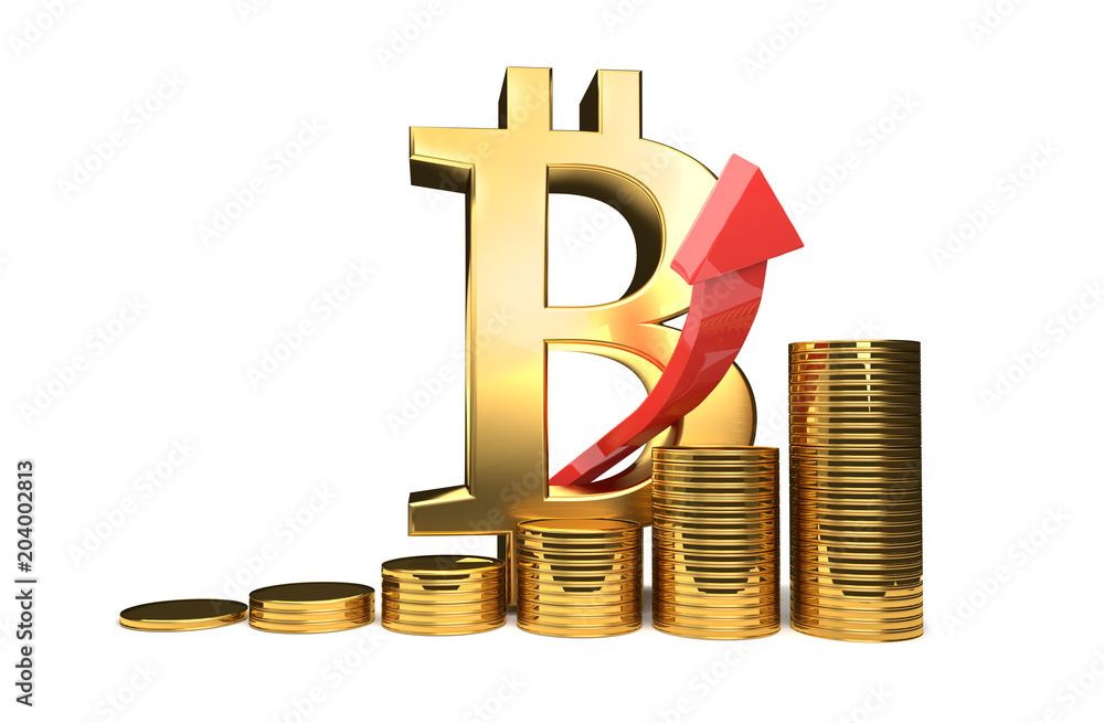 Sticker bitcoin hoher anstieg 3d-darstellung