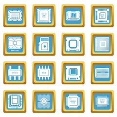 Computer chips icons set sapphirine square vector