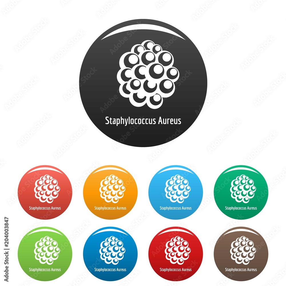 Aufkleber staphylococcus aureus icon. simple illustration of staphylococcus aureus vector icons set color isol