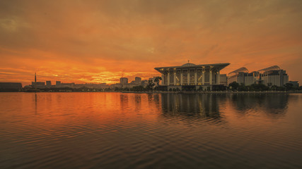 Sunrise view at Masjid Besi (Iron Mosque) or Masjid Tuanku Mizan Zainal Abidin, Putrajaya, Malaysia