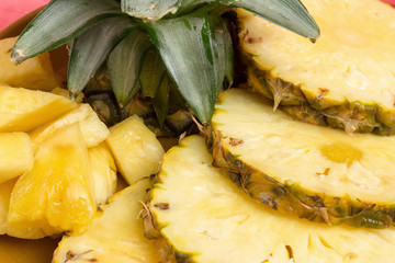 pineapple on dish slice closeup