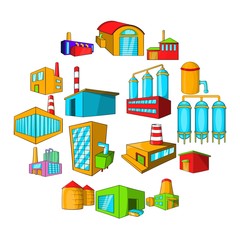 Industrial building plants and factories icons set