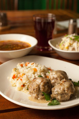 meat balls with rice and vegetables