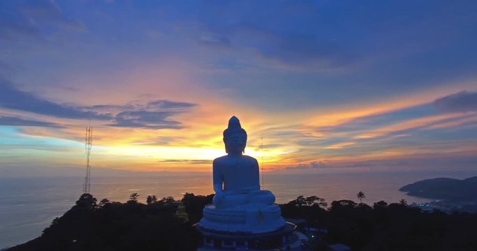 aerial view sunsetat Phuket big Buddha viewpoint. Phuket Big Buddha is one of the island most important and revered landmarks on Phuket island.