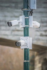 Close up image of CCTV cameras on the street.