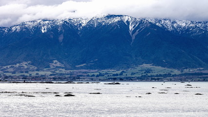 Snow topped Kaikoura Mountain Range in New Zealand