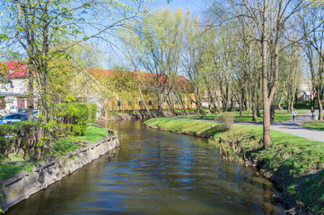 Fototapeta na wymiar Drweca river in Ostroda, Poland.