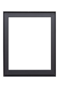 Black metal window frame isolated on white background