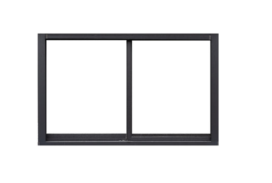 Black metal sliding window frame isolated on white background