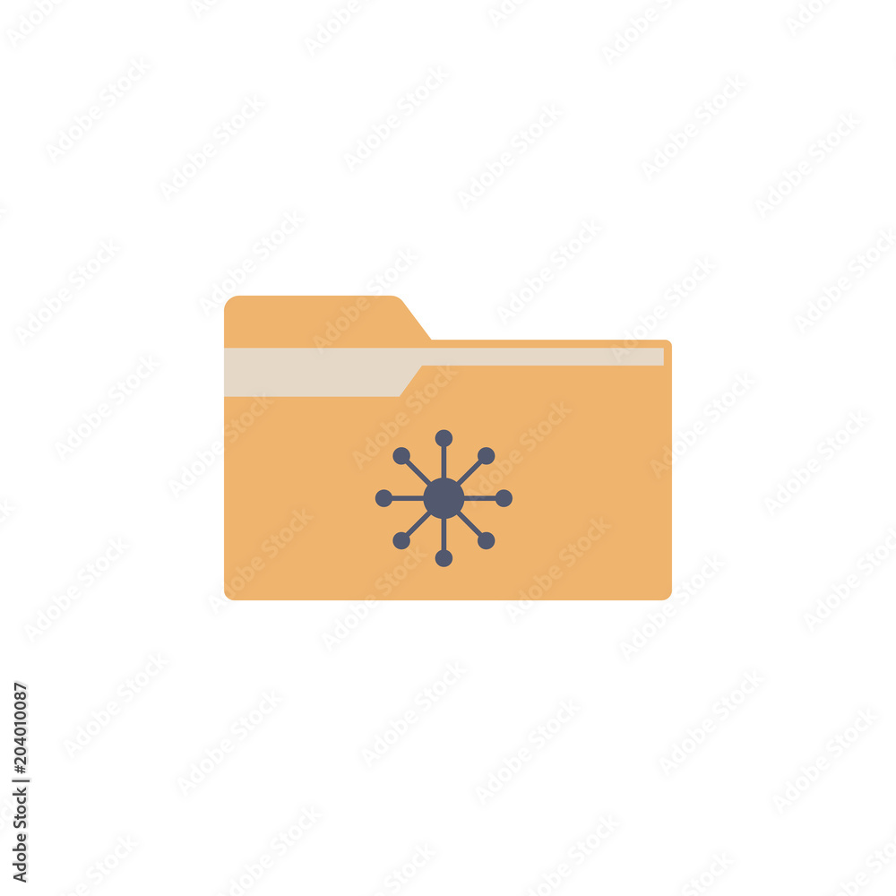 Poster colored folder with atom icon. element of science and laboratory for mobile concept and web apps. de