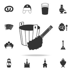 bucket with broom for bath icon. Detailed set of Russian culture icons. Premium graphic design. One of the collection icons for websites, web design, mobile app