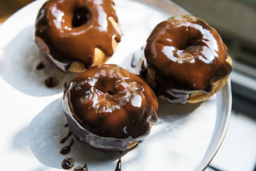 Homemade chocolate doughnuts food photography recipe idea