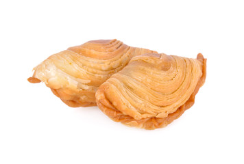 fried curry puff pastry on white background