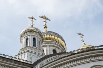 Russian orthodox church monastery in sunny weather with gold elements