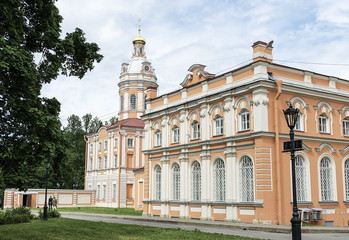 Fototapeta premium Russian Orthodox monastery church in sunny weather blue sky