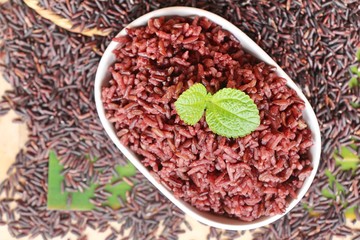 cooked black rice and raw organic riceberry rice