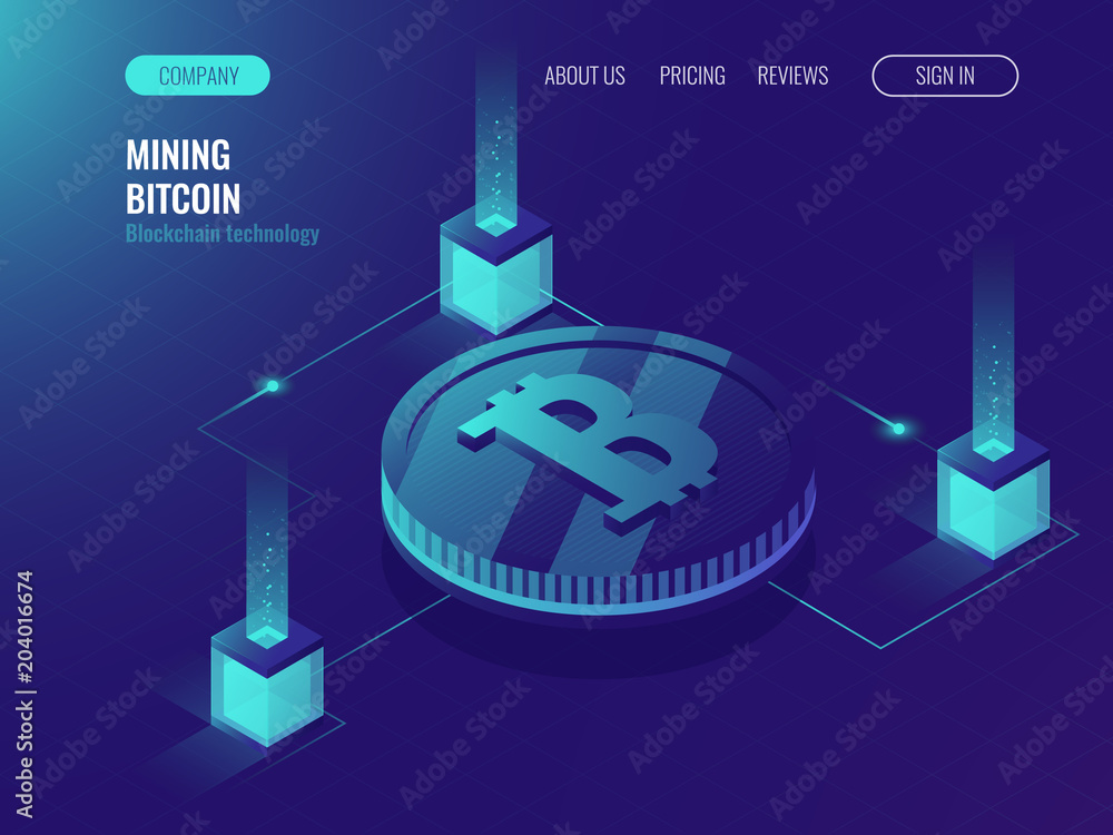 Poster server room for mining crypto currency bitcoin, computer technology web page, data center, cloud pro