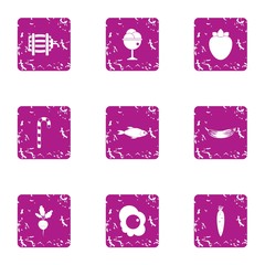 Wholesome breakfast icons set, grunge style