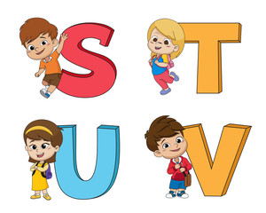 Children learn the English alphabet.Vector and illustration. © mickallnice