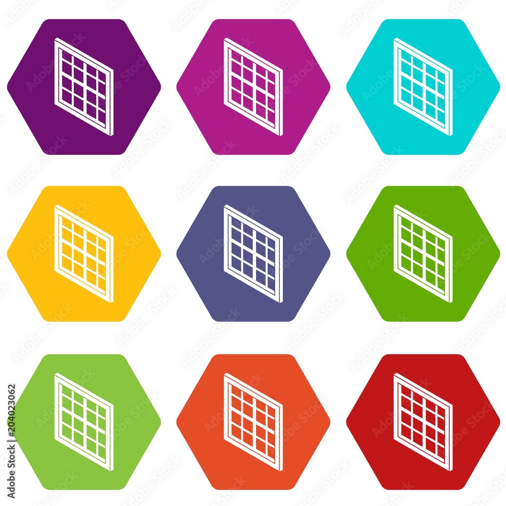 Aufkleber lattice window frame icons set 9 vector