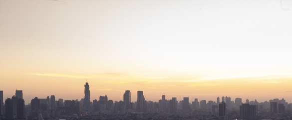 Panorama of city skyline with top free space.