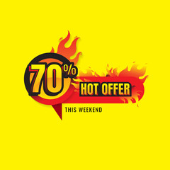 hot offer sale burn. discount 70%, business promotion. vector illustration. on Yellow background