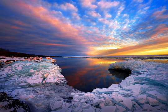 Sunset Lake Superior Winter Ice