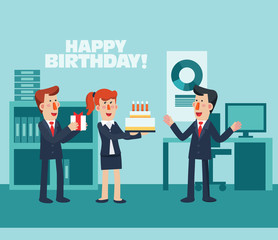 Business people celebrating a birthday in office
