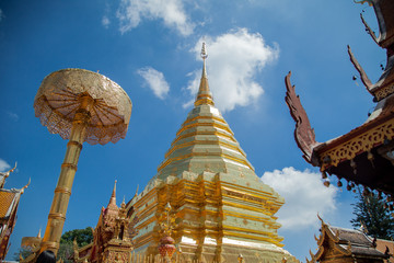 Big gold Pagoda in Suthep Mountain Chaingmai, Thailand Sout east asia landmark