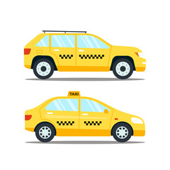 Yellow taxicab transporttion isolated on white background. Taxi service vector flat illustration