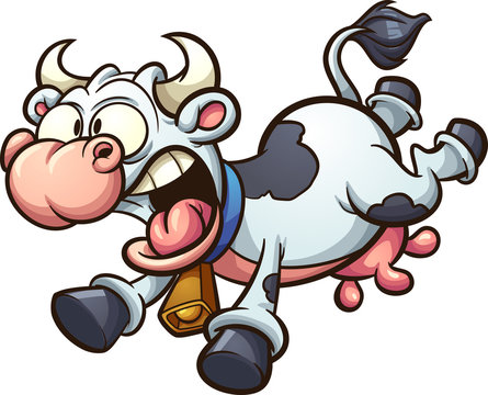 Crazy cartoon cow running scared. Vector clip art illustration with simple gradients. All in a single layer. 