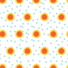 Sun pattern in dots background. A playful, modern, and flexible pattern for brand who has cute and fun style. Repeated pattern. Happy, bright, and magical mood.